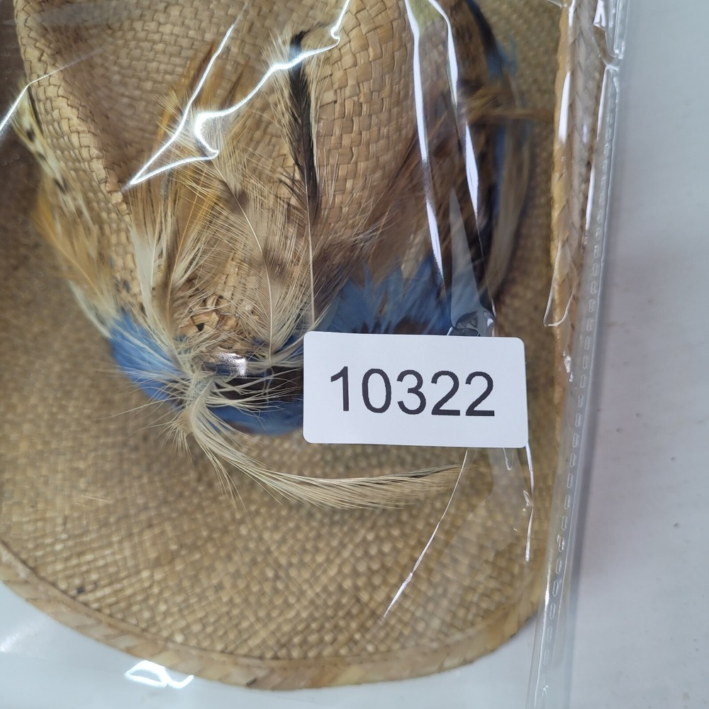 Longhorn‎ Head Huggers Straw Hat Mens M Cowboy Western Feather Rodeo Rancher - Picture 13 of 13